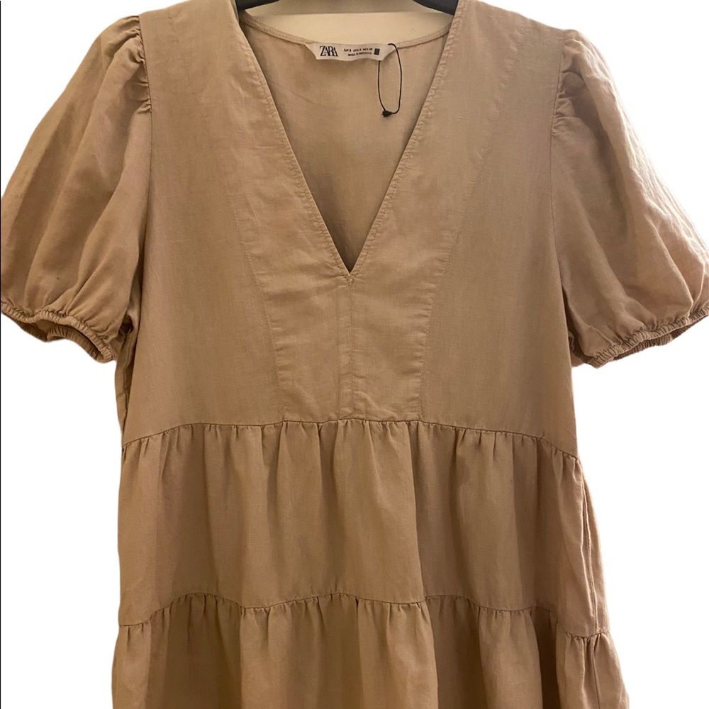 Zara Puff Sleeve Linen Blend Dress Size Small